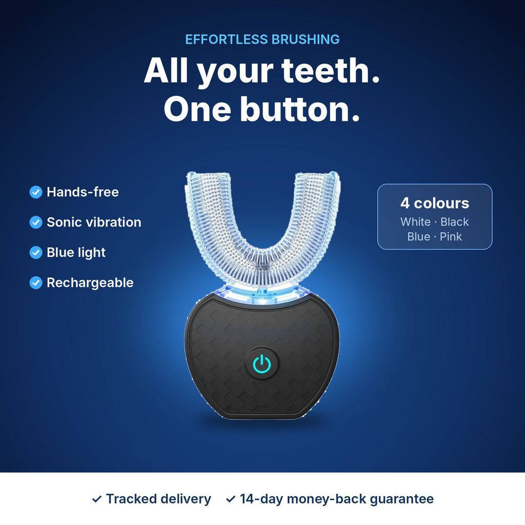 Body Proper automatic U-shaped toothbrush in black with blue light