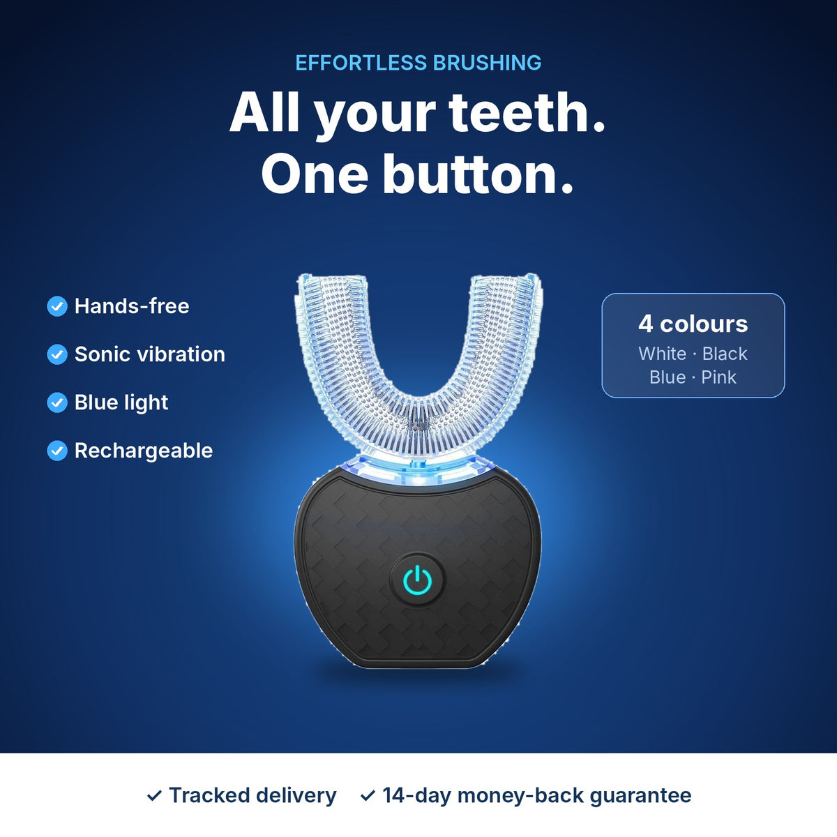 Body Proper automatic U-shaped toothbrush in black with blue light