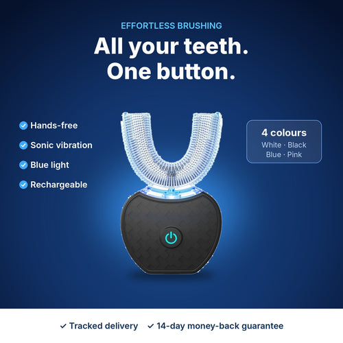 Body Proper automatic U-shaped toothbrush in black with blue light
