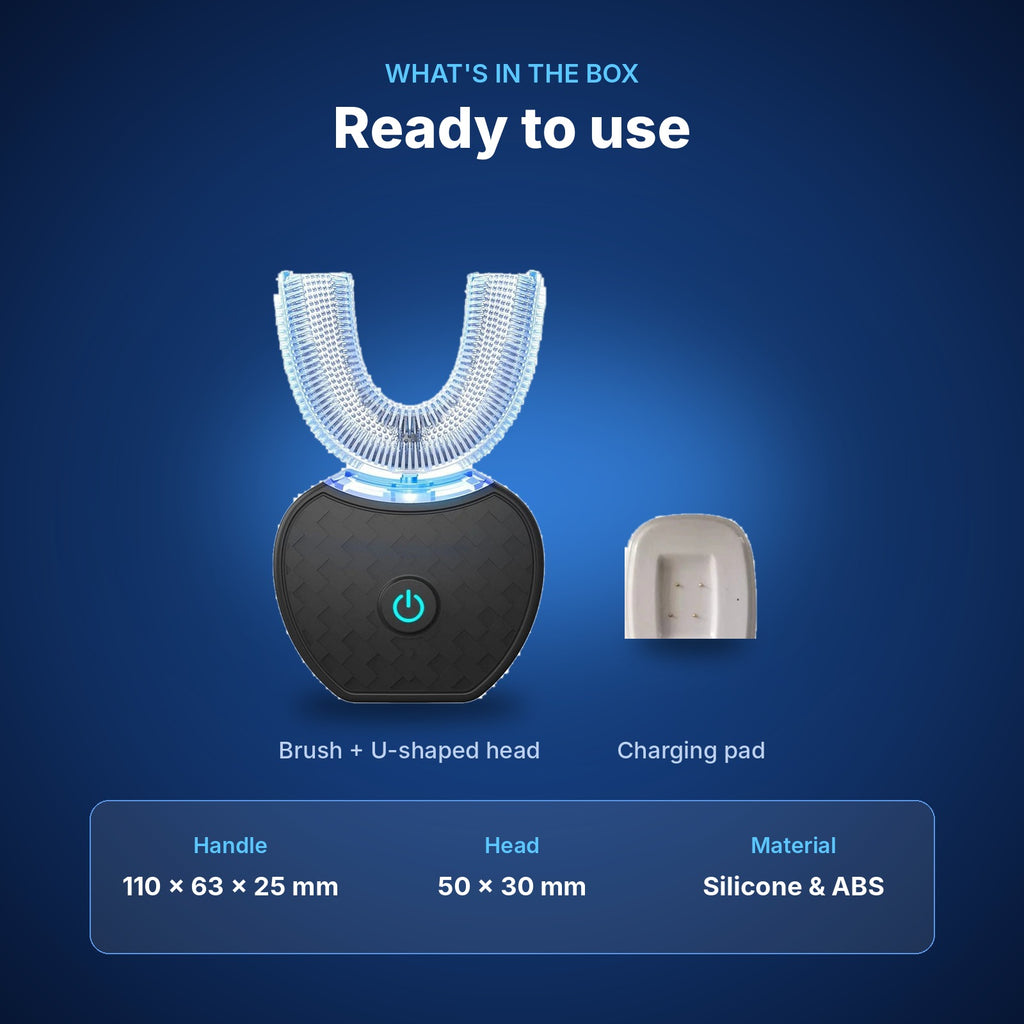 What's in the box: brush with U-shaped head and charging pad