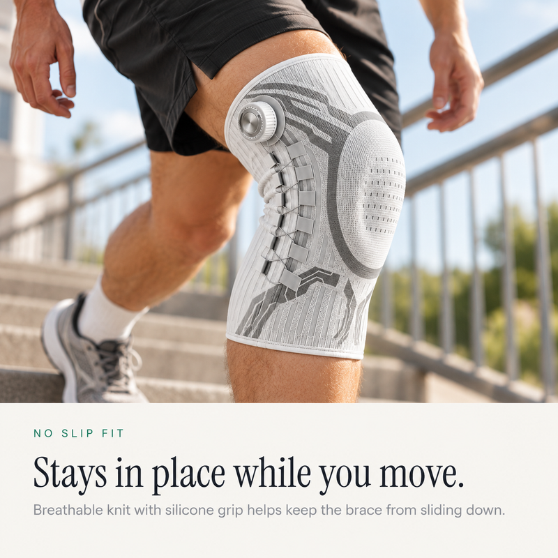 Knee support staying in place during movement