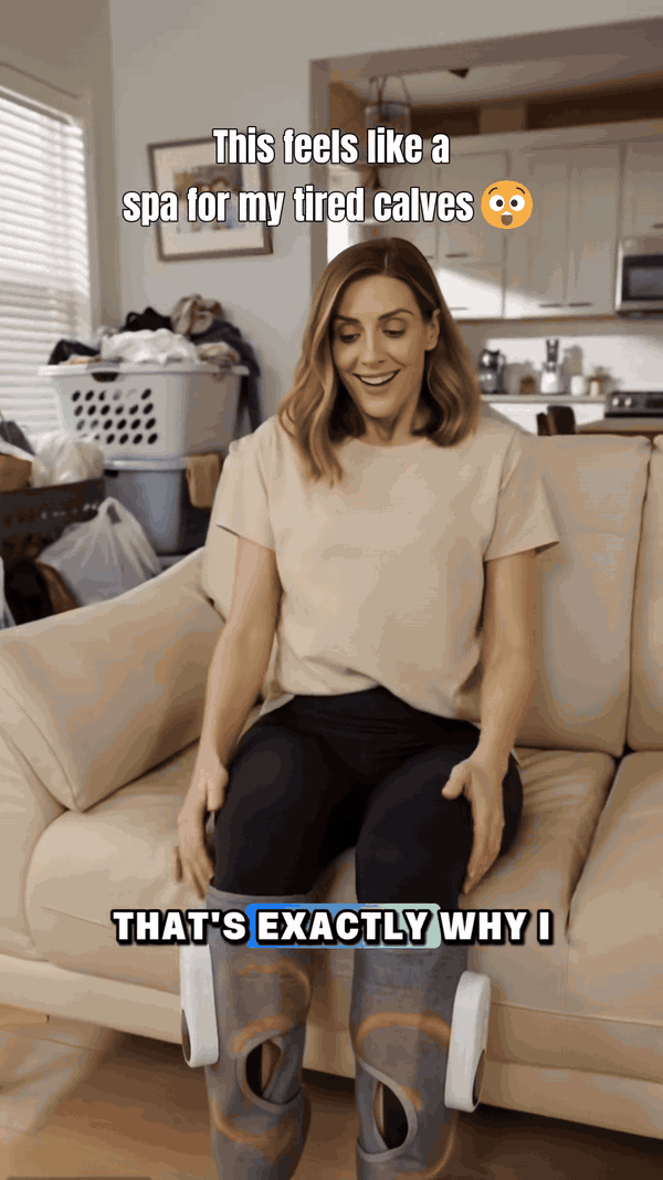Air compression leg massager in use at home