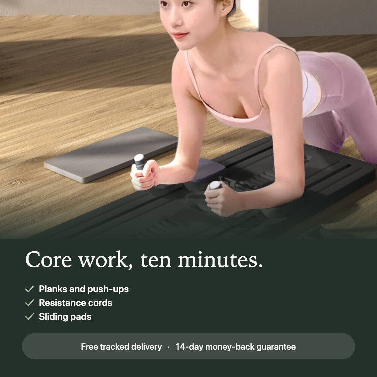 Plank on the Pilates board with grip handles