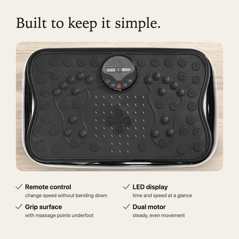 Vibration plate top view with remote, display and grip surface