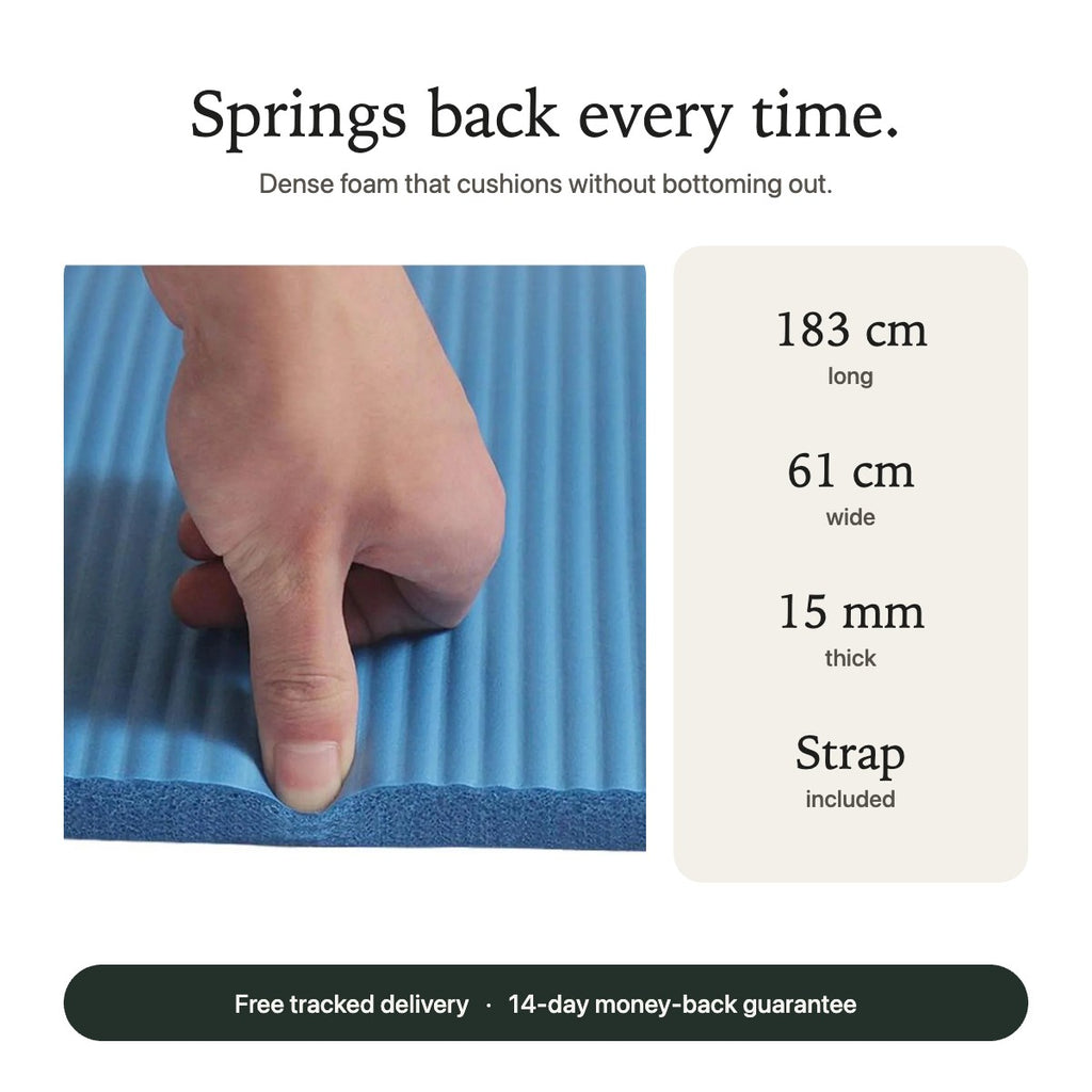 Yoga mat 183 x 61 cm, 15 mm thick